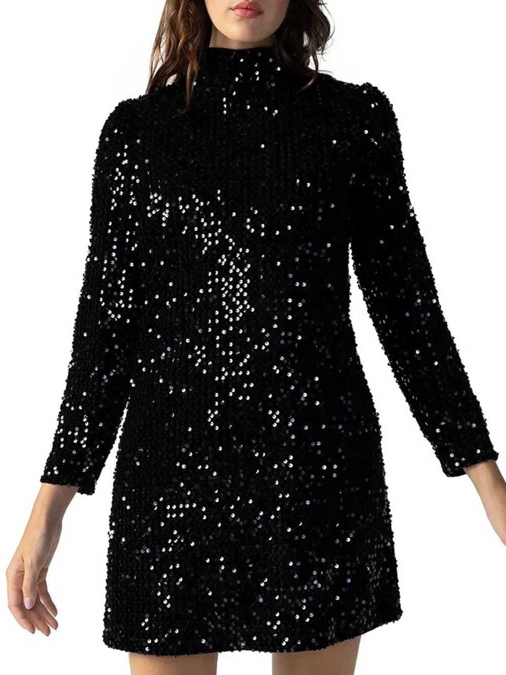 Sanctuary Black Sequin Long-Sleeve Mini Dress